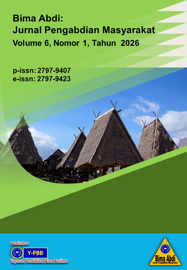 					View Vol. 6 No. 1 (2026): Bima Abdi: Jurnal Pengabdian Masyarakat
				